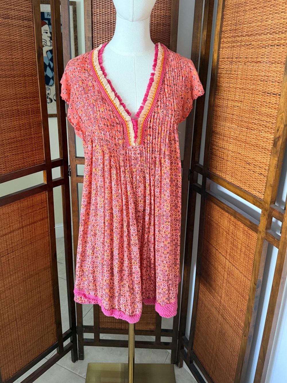 Poupette St Barth Sasha Lace Trimmed Mini Dress in Pink glory medium